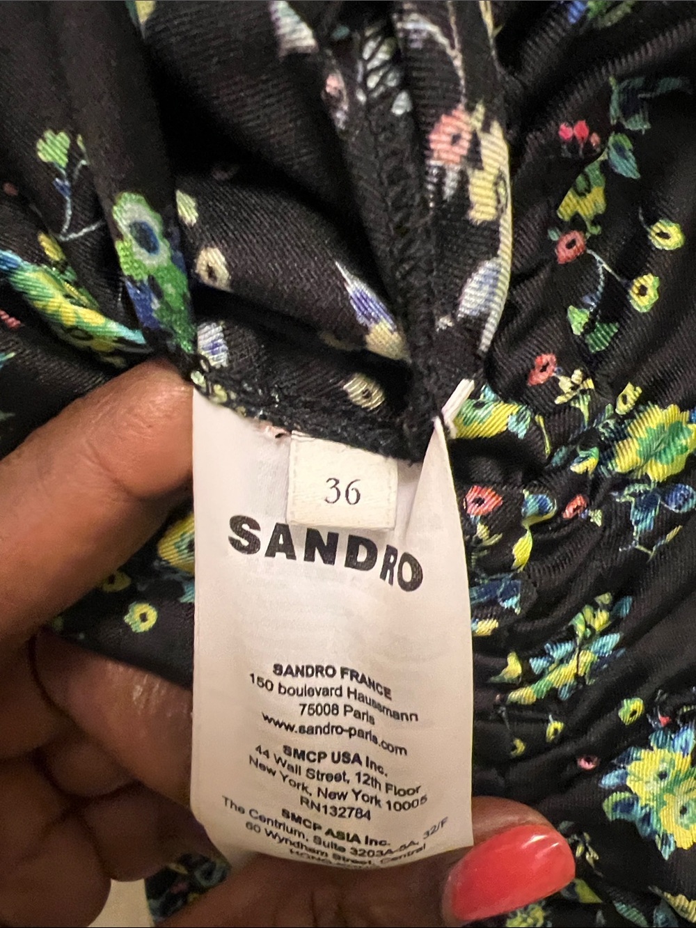 Sandro black floral print Paola ruched floral midi dress 4 evening wedding luxe - Picture 8 of 9